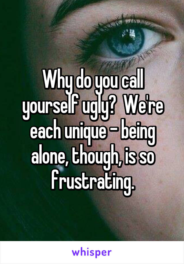 Why do you call yourself ugly?  We're each unique - being alone, though, is so frustrating.