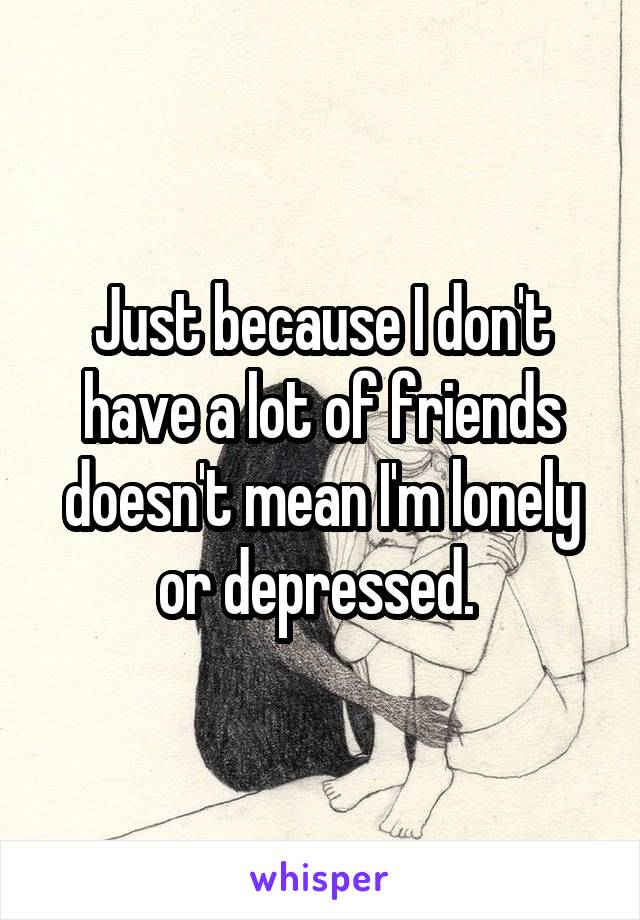 Just because I don't have a lot of friends doesn't mean I'm lonely or depressed. 