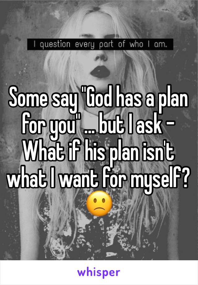 Some say "God has a plan for you" ... but I ask - What if his plan isn't what I want for myself? 🙁