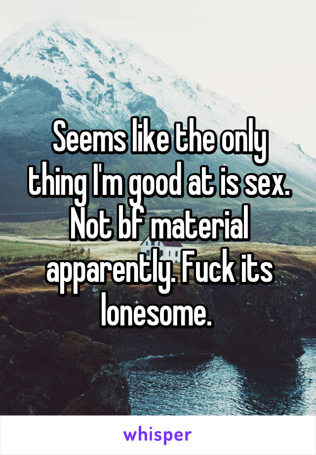 Seems like the only thing I'm good at is sex. Not bf material apparently. Fuck its lonesome. 