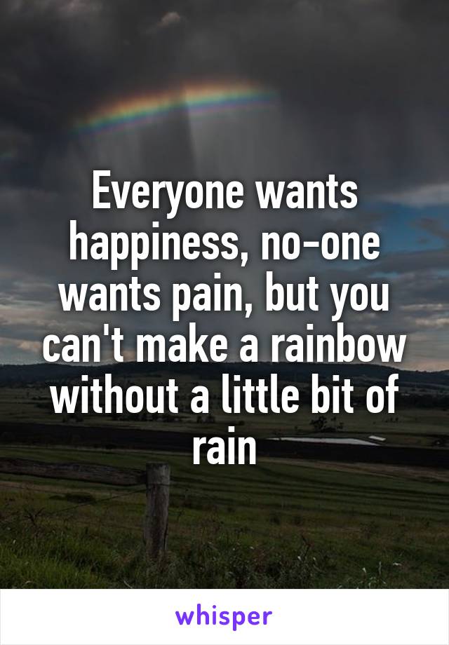 Everyone wants happiness, no-one wants pain, but you can't make a rainbow without a little bit of rain