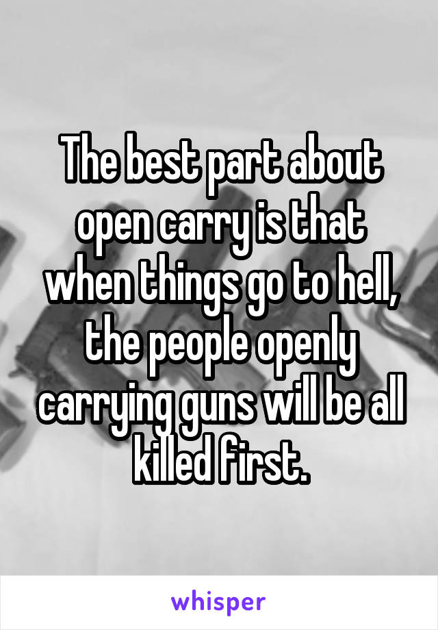 The best part about open carry is that when things go to hell, the people openly carrying guns will be all killed first.