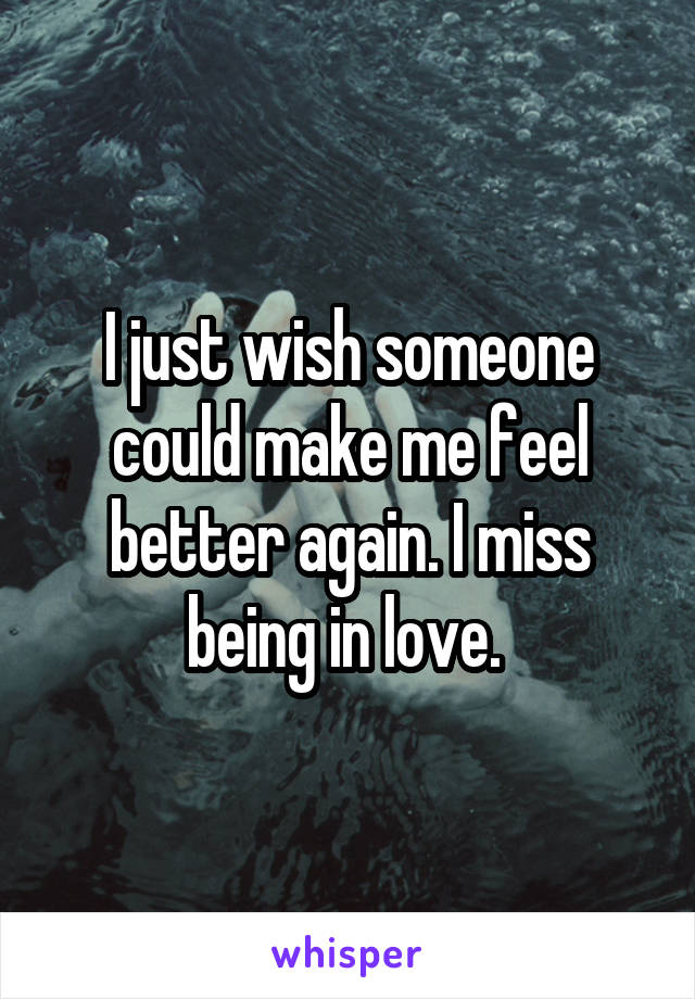 I just wish someone could make me feel better again. I miss being in love. 