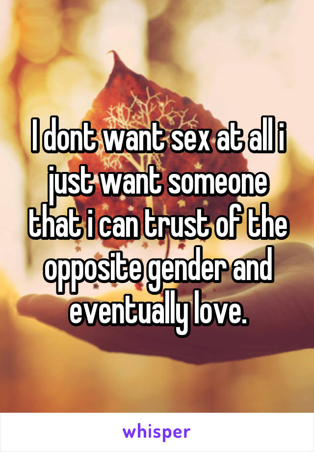 I dont want sex at all i just want someone that i can trust of the opposite gender and eventually love.