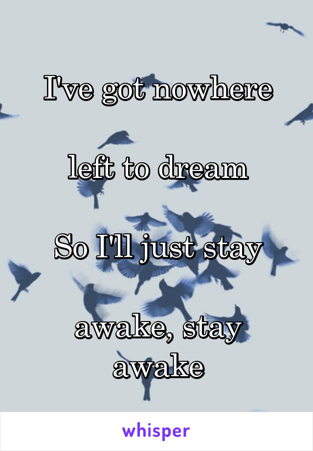 I've got nowhere

left to dream

So I'll just stay

awake, stay awake