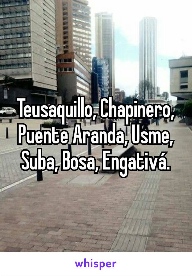 Teusaquillo, Chapinero, Puente Aranda, Usme, Suba, Bosa, Engativá.