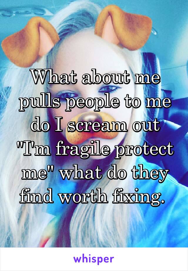 What about me pulls people to me do I scream out "I'm fragile protect me" what do they find worth fixing. 