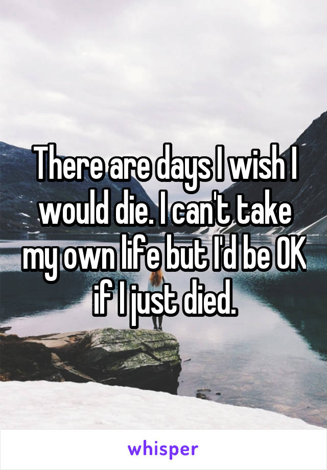 There are days I wish I would die. I can't take my own life but I'd be OK if I just died.