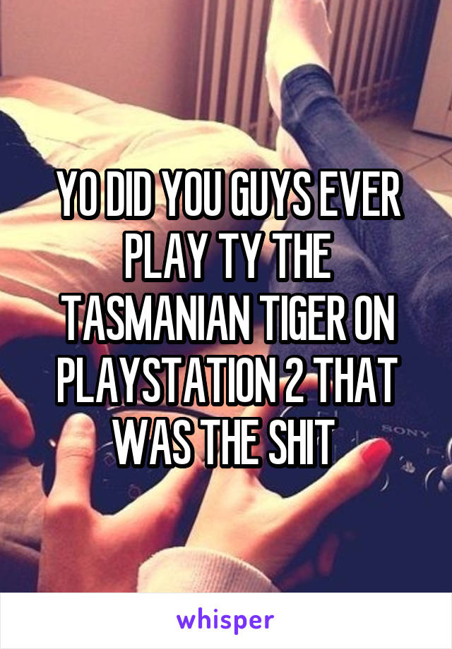 YO DID YOU GUYS EVER PLAY TY THE TASMANIAN TIGER ON PLAYSTATION 2 THAT WAS THE SHIT 