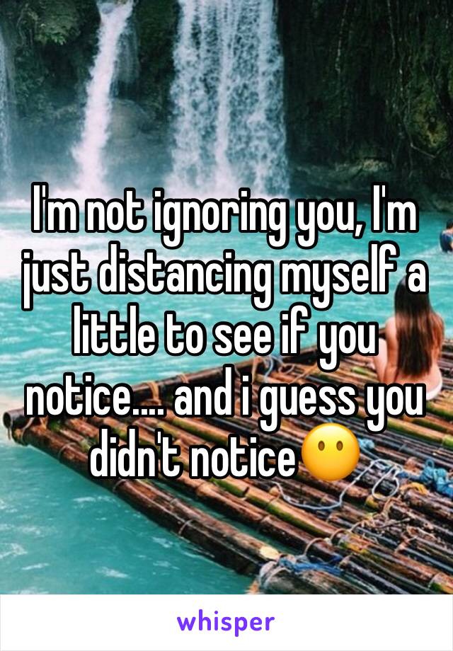 I'm not ignoring you, I'm just distancing myself a little to see if you notice.... and i guess you didn't notice😶