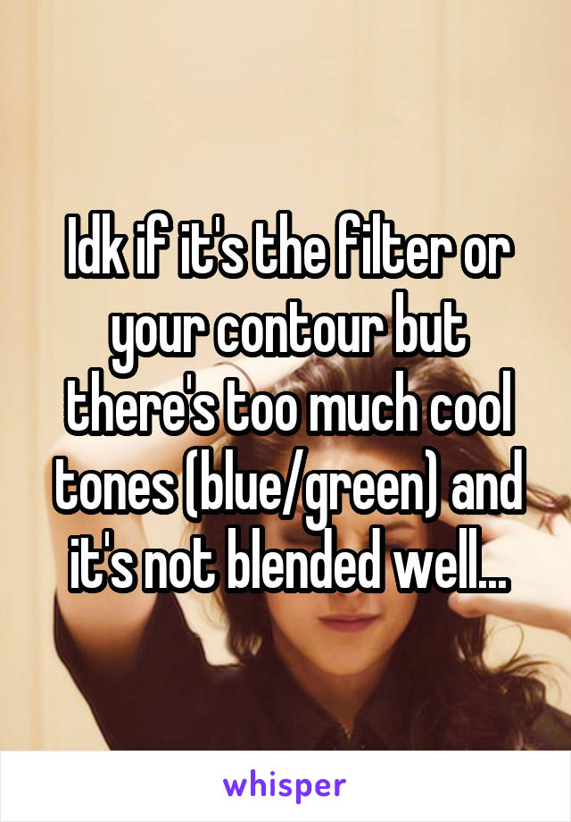 Idk if it's the filter or your contour but there's too much cool tones (blue/green) and it's not blended well...