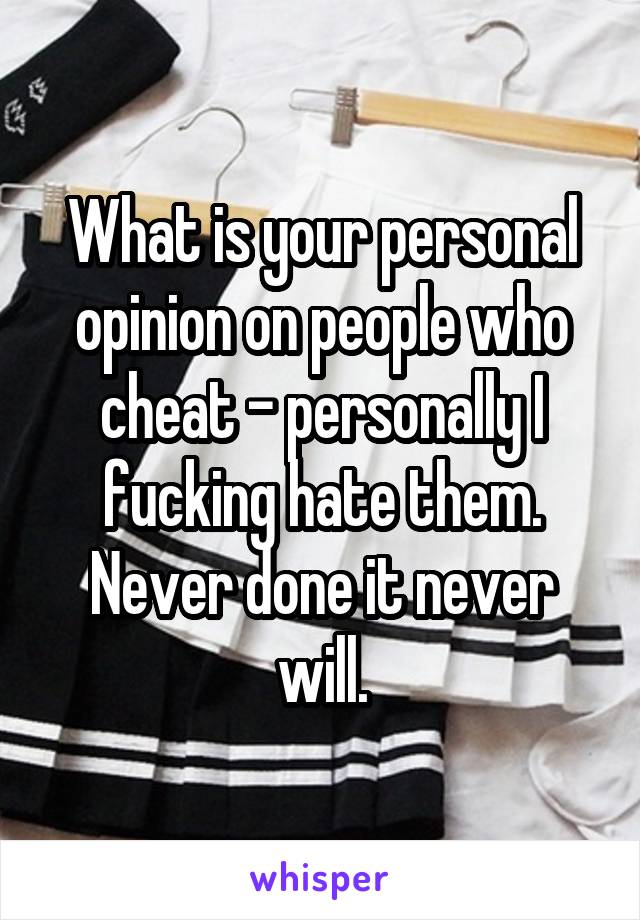 What is your personal opinion on people who cheat - personally I fucking hate them. Never done it never will.