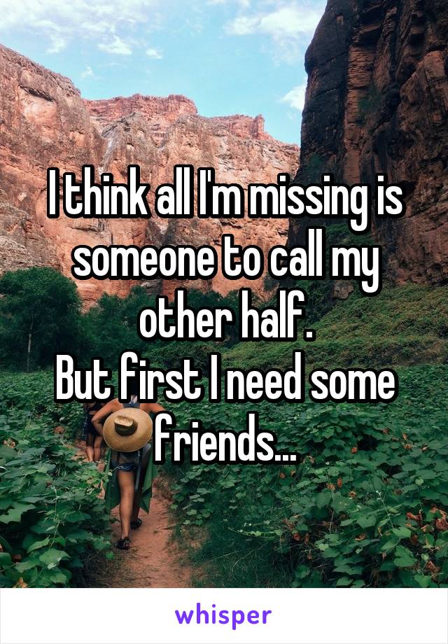 I think all I'm missing is someone to call my other half.
But first I need some friends...