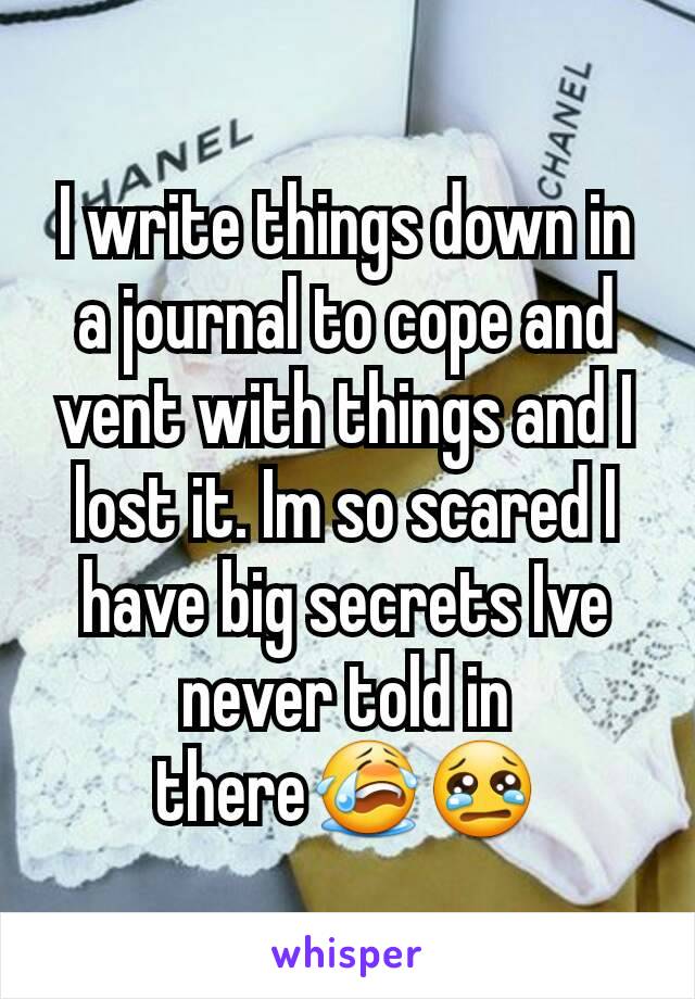 I write things down in a journal to cope and vent with things and I lost it. Im so scared I have big secrets Ive never told in there😭😢