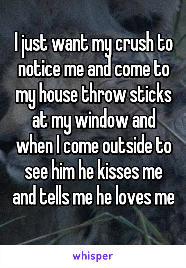 I just want my crush to notice me and come to my house throw sticks at my window and when I come outside to see him he kisses me and tells me he loves me 