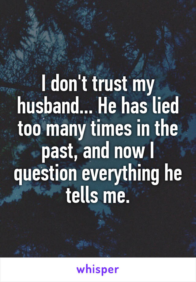 I don't trust my husband... He has lied too many times in the past, and now I question everything he tells me.