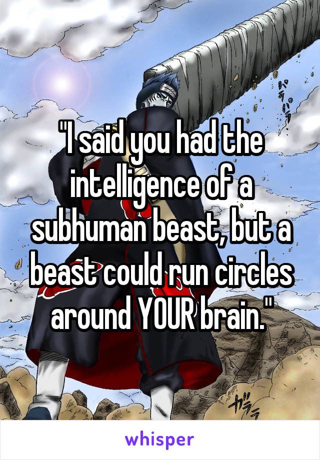 "I said you had the intelligence of a subhuman beast, but a beast could run circles around YOUR brain."