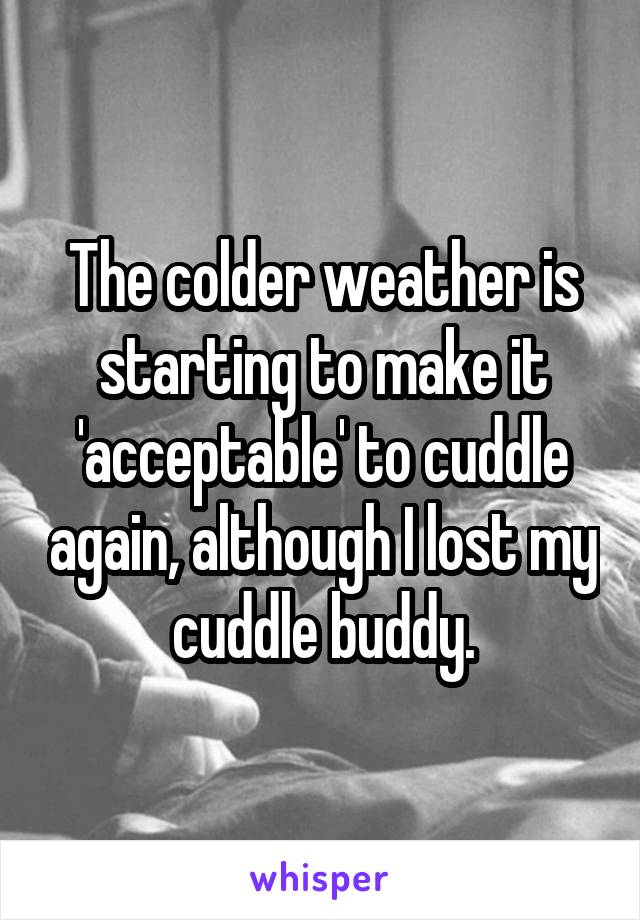 The colder weather is starting to make it 'acceptable' to cuddle again, although I lost my cuddle buddy.