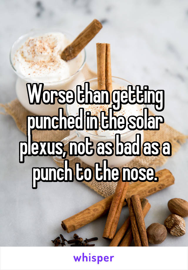 Worse than getting punched in the solar plexus, not as bad as a punch to the nose.