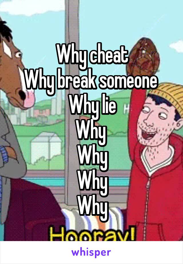 Why cheat
Why break someone 
Why lie
Why 
Why
Why
Why