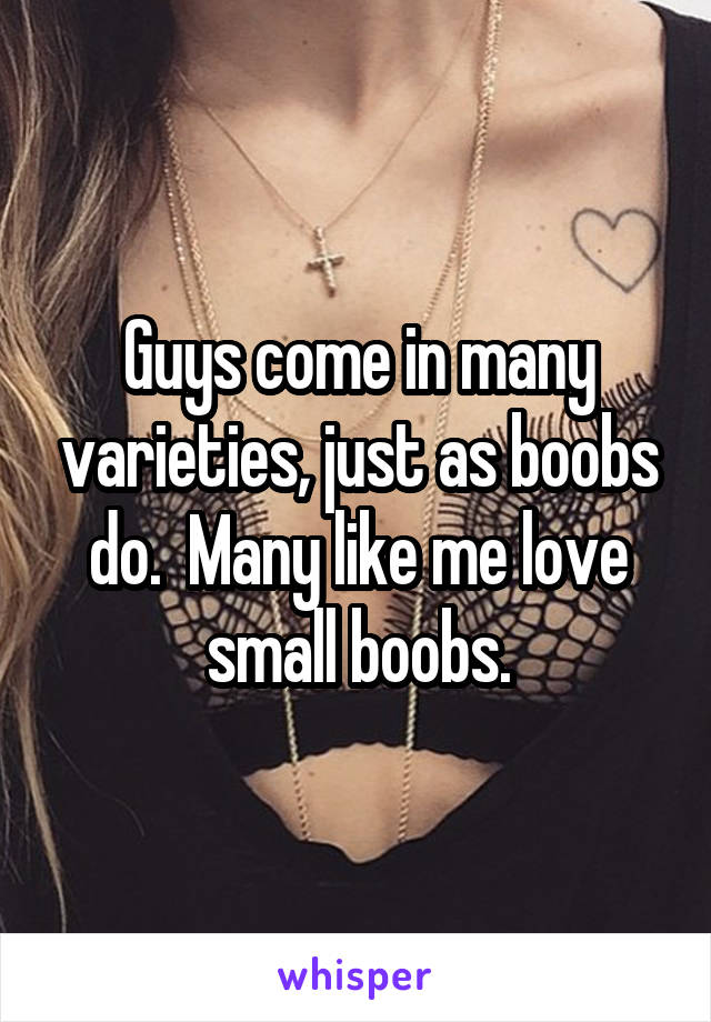 Guys come in many varieties, just as boobs do.  Many like me love small boobs.