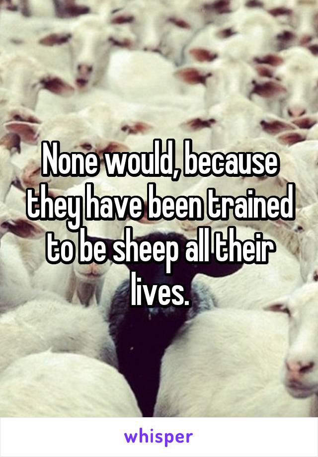 None would, because they have been trained to be sheep all their lives.