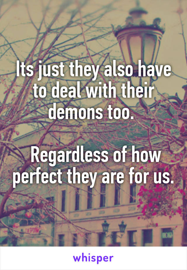 Its just they also have to deal with their demons too. 

 Regardless of how perfect they are for us. 