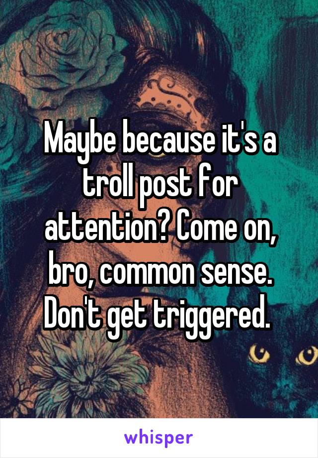 Maybe because it's a troll post for attention? Come on, bro, common sense. Don't get triggered. 