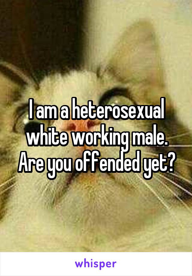 I am a heterosexual white working male. Are you offended yet?