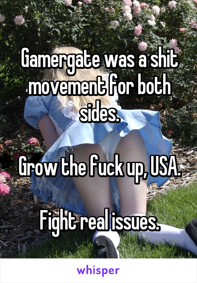 Gamergate was a shit movement for both sides.

Grow the fuck up, USA.

Fight real issues.