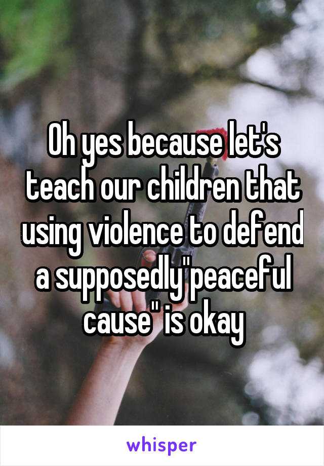 Oh yes because let's teach our children that using violence to defend a supposedly"peaceful cause" is okay