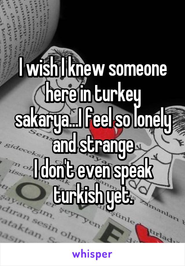 I wish I knew someone here in turkey sakarya...I feel so lonely and strange
I don't even speak turkish yet.