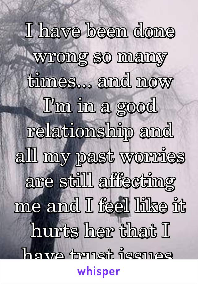 I have been done wrong so many times... and now I'm in a good relationship and all my past worries are still affecting me and I feel like it hurts her that I have trust issues 