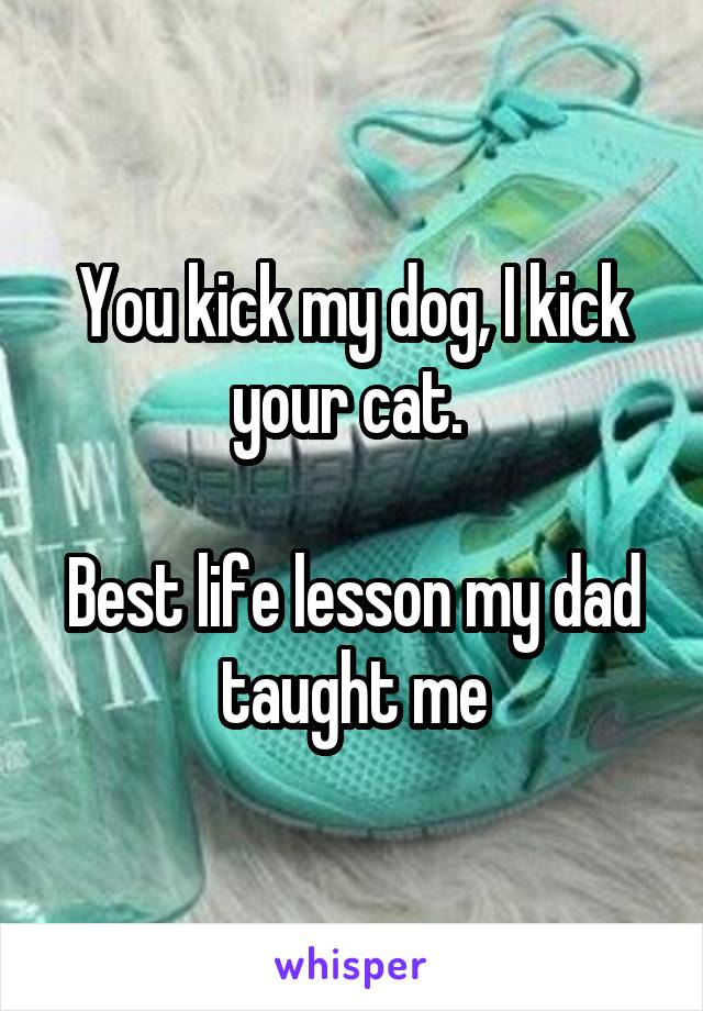 You kick my dog, I kick your cat. 

Best life lesson my dad taught me