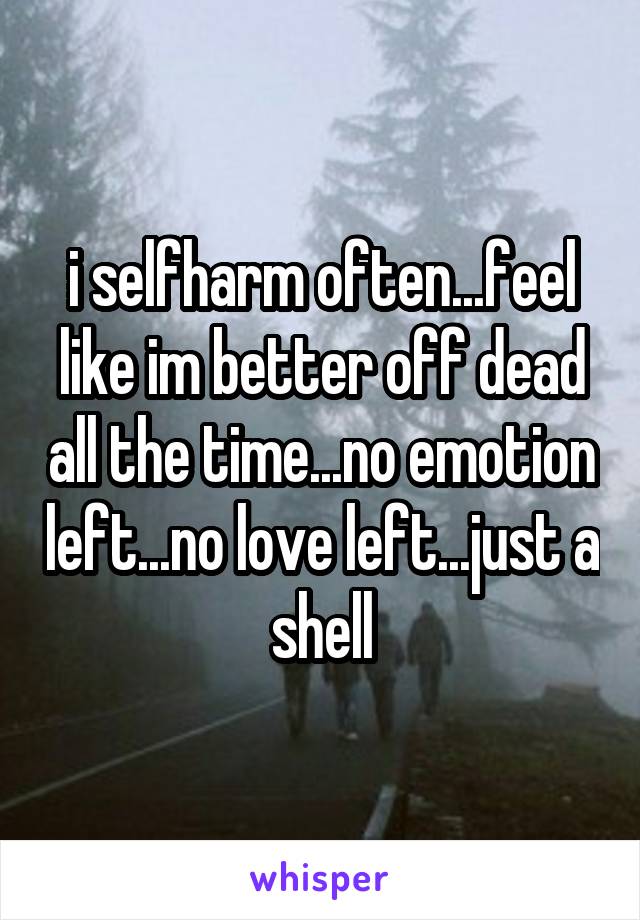i selfharm often...feel like im better off dead all the time...no emotion left...no love left...just a shell