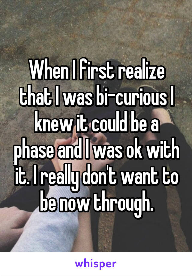 When I first realize that I was bi-curious I knew it could be a phase and I was ok with it. I really don't want to be now through.
