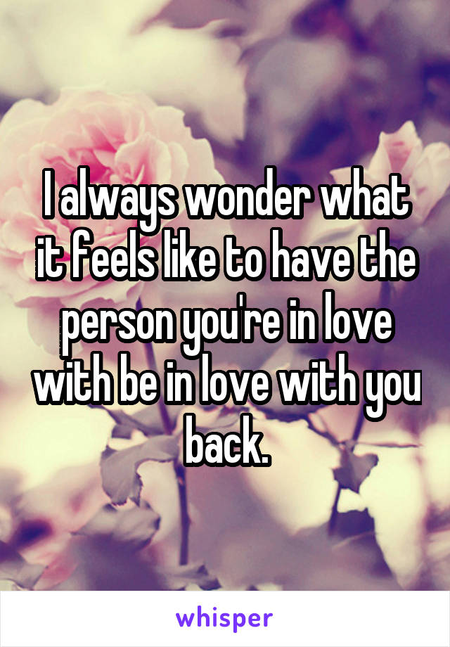 I always wonder what it feels like to have the person you're in love with be in love with you back.
