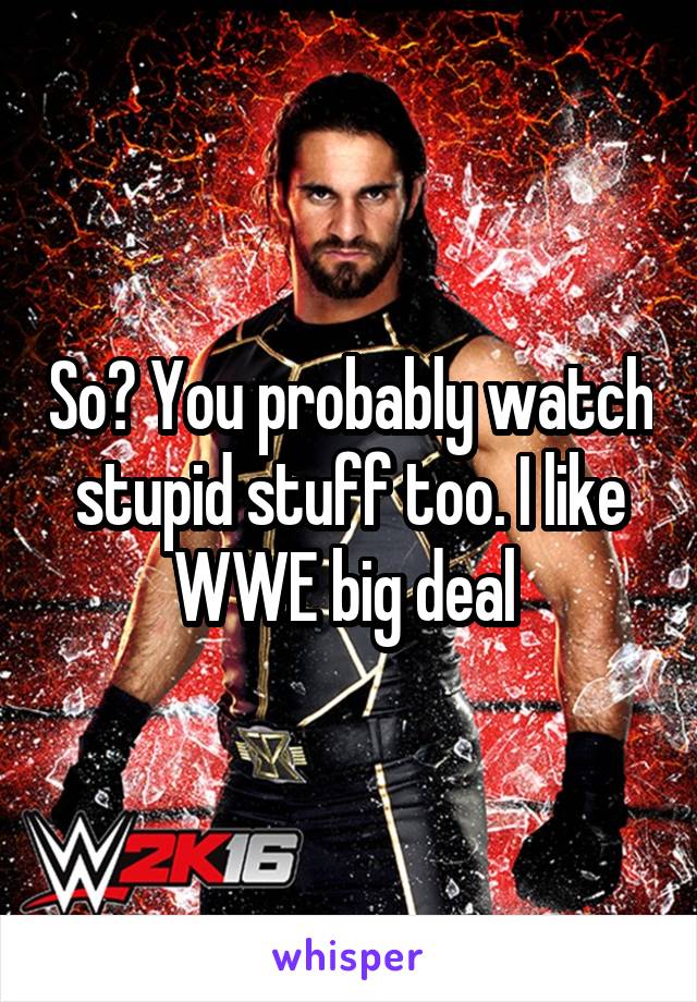 So? You probably watch stupid stuff too. I like WWE big deal 