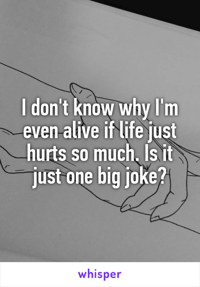 I don't know why I'm even alive if life just hurts so much. Is it just one big joke?