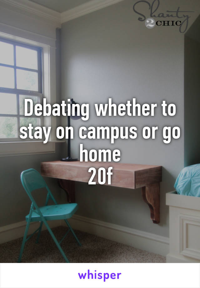Debating whether to stay on campus or go home
20f
