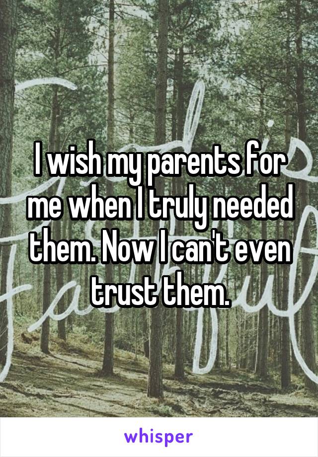 I wish my parents for me when I truly needed them. Now I can't even trust them.