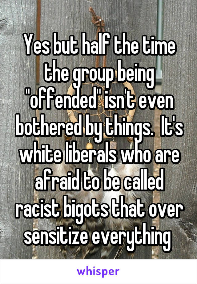 Yes but half the time the group being "offended" isn't even bothered by things.  It's white liberals who are afraid to be called racist bigots that over sensitize everything 