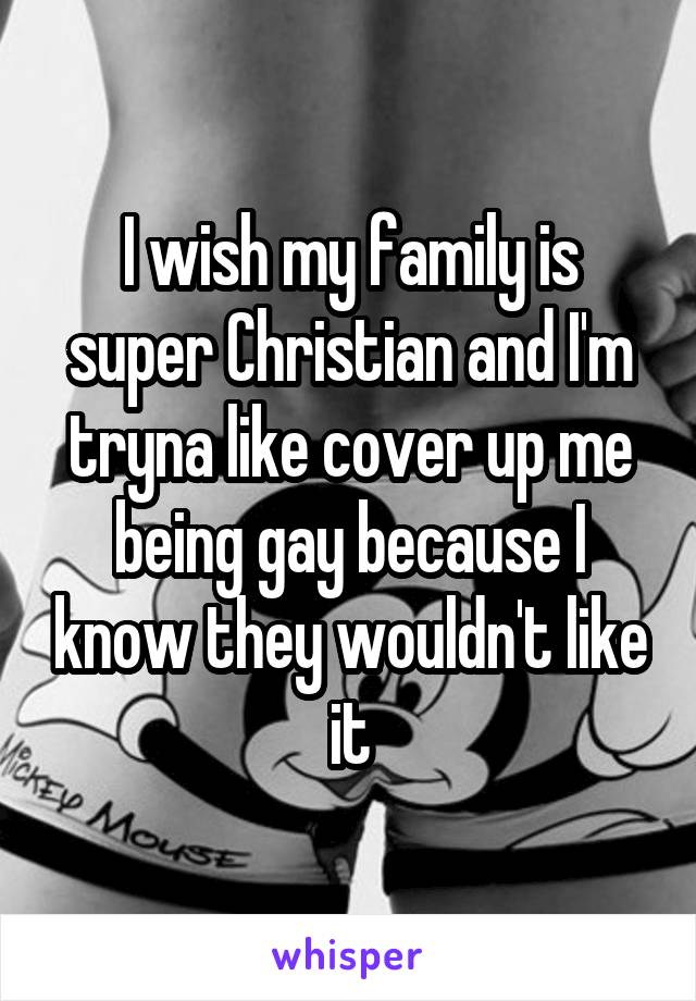 I wish my family is super Christian and I'm tryna like cover up me being gay because I know they wouldn't like it