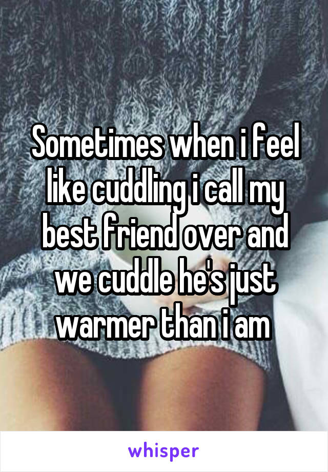 Sometimes when i feel like cuddling i call my best friend over and we cuddle he's just warmer than i am 