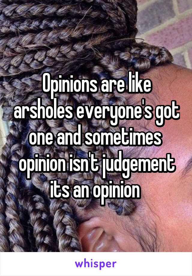 Opinions are like arsholes everyone's got one and sometimes  opinion isn't judgement its an opinion 