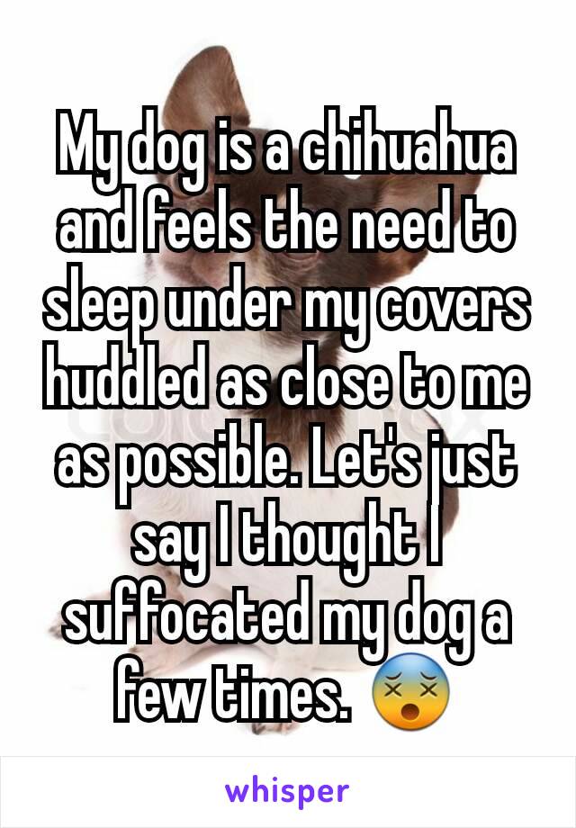 My dog is a chihuahua and feels the need to sleep under my covers huddled as close to me as possible. Let's just say I thought I suffocated my dog a few times. 😵