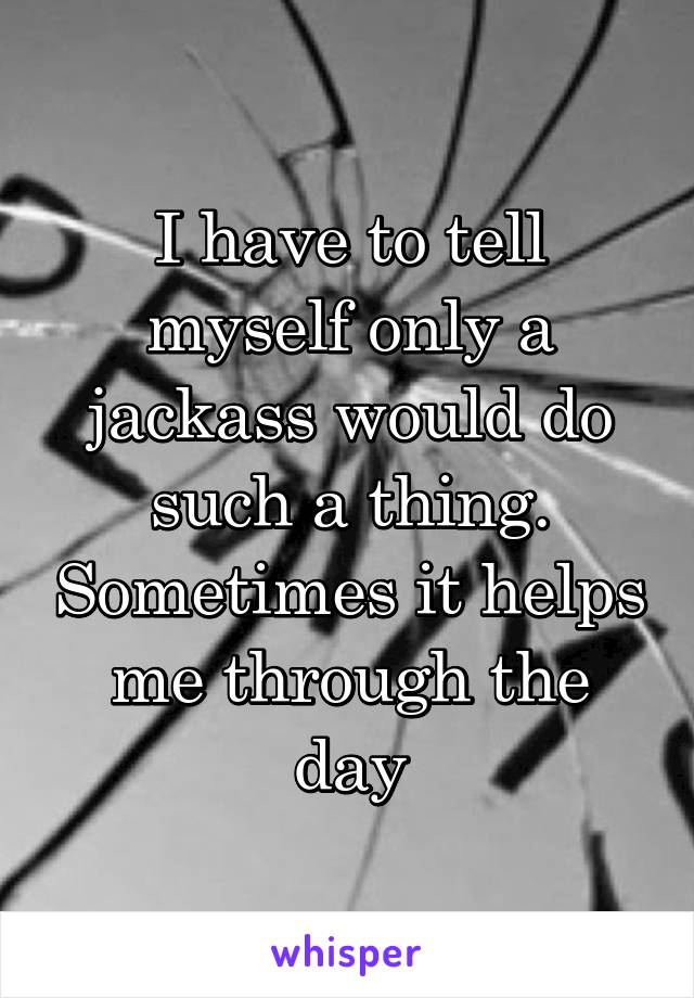 I have to tell myself only a jackass would do such a thing. Sometimes it helps me through the day