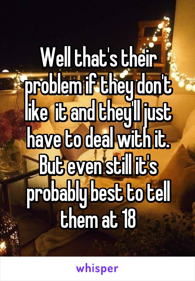 Well that's their problem if they don't like  it and they'll just have to deal with it. But even still it's probably best to tell them at 18