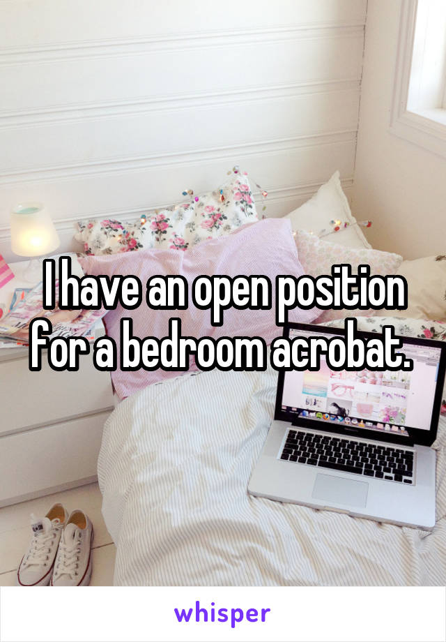 I have an open position for a bedroom acrobat. 