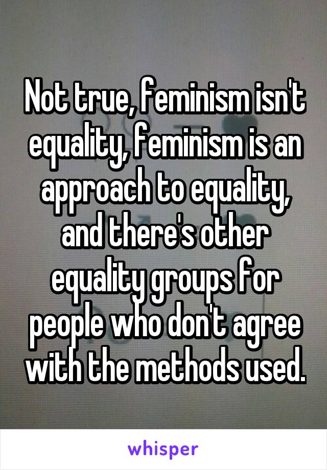 Not true, feminism isn't equality, feminism is an approach to equality, and there's other equality groups for people who don't agree with the methods used.